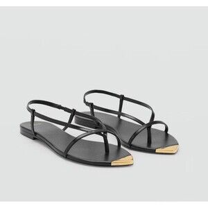 Mango Size 38 US 7.5 Leather Sandals With Strap And Contrasting Pointed Toe